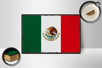 Panneau en bois drapeau du Mexique 18x12 cm Décoration rétro drapeau du Mexique 2
