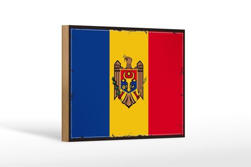 Holzschild Flagge Moldau 18x12 cm Retro Flag of Moldova Dekoration