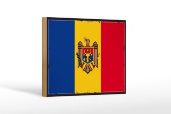 Drapeau de signe en bois Moldavie 18x12 cm Décoration rétro drapeau de Moldavie 1