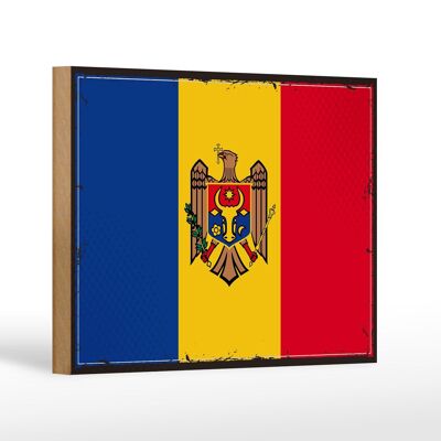 Holzschild Flagge Moldau 18x12 cm Retro Flag of Moldova Dekoration