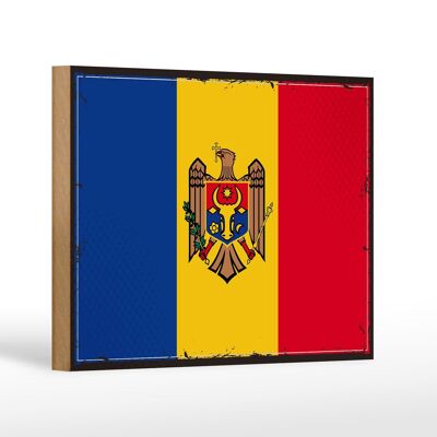 Letrero de madera bandera Moldavia 18x12 cm Bandera Retro de Moldavia decoración
