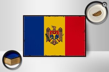 Drapeau de signe en bois Moldavie 18x12 cm Décoration rétro drapeau de Moldavie 2