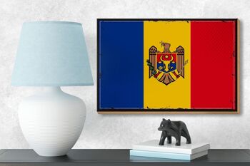Drapeau de signe en bois Moldavie 18x12 cm Décoration rétro drapeau de Moldavie 3