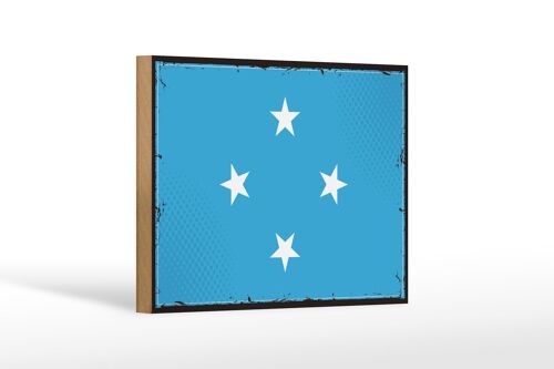 Holzschild Flagge Mikronesiens 18x12 cm Micronesia Retro Dekoration