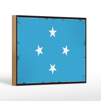 Holzschild Flagge Mikronesiens 18x12 cm Micronesia Retro Dekoration