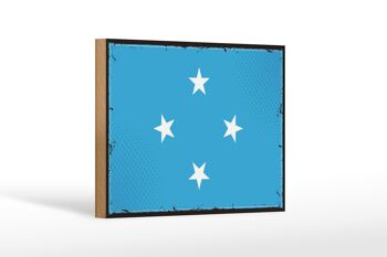Panneau en bois drapeau de la Micronésie 18x12 cm décoration rétro de la Micronésie 1