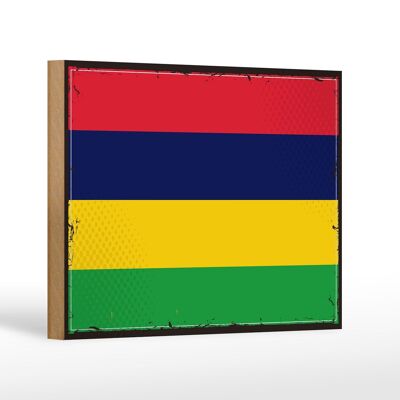 Letrero de madera Bandera de Mauricio 18x12 cm Bandera Retro Decoración de Mauricio