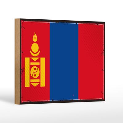 Letrero de madera bandera Mongolia 18x12 cm Bandera Retro de Mongolia decoración