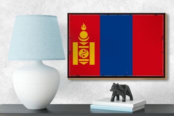 Drapeau en bois Mongolie 18x12 cm, drapeau rétro de la Mongolie, décoration 3