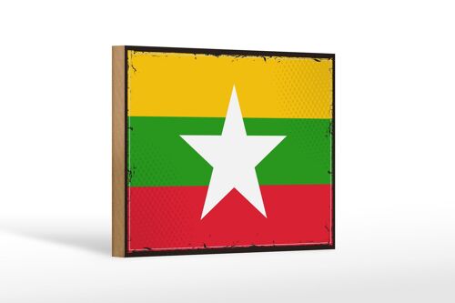 Holzschild Flagge Myanmars 18x12 cm Retro Flag of Myanmar Dekoration