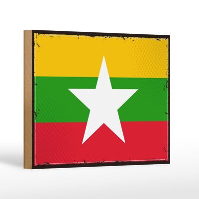 Letrero de madera bandera de Myanmar 18x12 cm Bandera Retro de Myanmar decoración