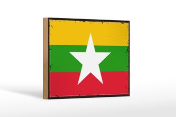 Panneau en bois drapeau du Myanmar 18x12 cm, drapeau rétro du Myanmar, décoration 1
