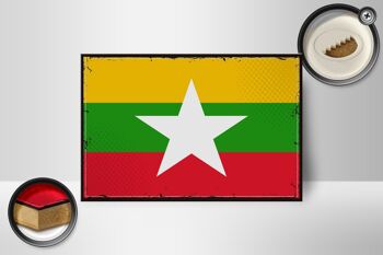 Panneau en bois drapeau du Myanmar 18x12 cm, drapeau rétro du Myanmar, décoration 2