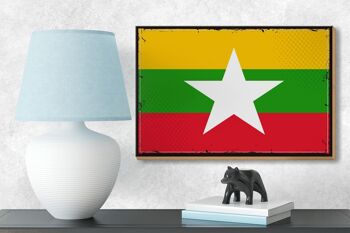 Panneau en bois drapeau du Myanmar 18x12 cm, drapeau rétro du Myanmar, décoration 3