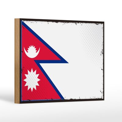 Panneau en bois drapeau du Népal 18x12 cm Décoration rétro drapeau du Népal