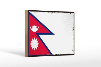 Panneau en bois drapeau du Népal 18x12 cm Décoration rétro drapeau du Népal 1