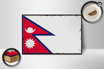 Panneau en bois drapeau du Népal 18x12 cm Décoration rétro drapeau du Népal 2