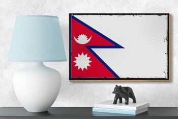 Panneau en bois drapeau du Népal 18x12 cm Décoration rétro drapeau du Népal 3