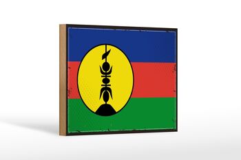 Panneau en bois drapeau Nouvelle-Calédonie 18x12 cm décoration drapeau rétro 1