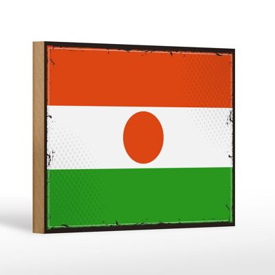 Letrero de madera bandera de Níger 18x12 cm bandera retro de Níger decoración