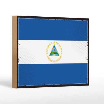 Letrero de madera bandera de Nicaragua 18x12 cm bandera retro Decoración de Nicaragua