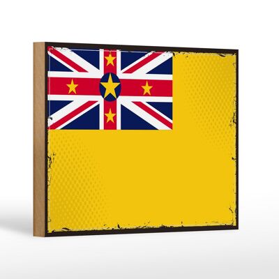 Letrero de madera Bandera de Niue 18x12 cm Decoración Retro Bandera de Niue