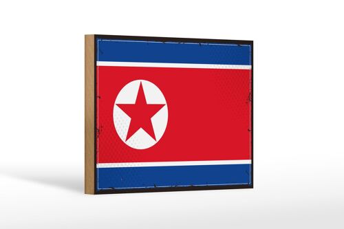 Holzschild Flagge Nordkoreas 18x12 cm Retro North Korea Dekoration