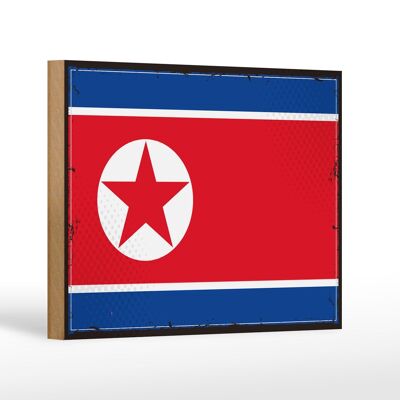 Holzschild Flagge Nordkoreas 18x12 cm Retro North Korea Dekoration