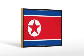 Panneau en bois drapeau de la Corée du Nord 18x12 cm décoration rétro Corée du Nord 1