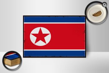 Panneau en bois drapeau de la Corée du Nord 18x12 cm décoration rétro Corée du Nord 2