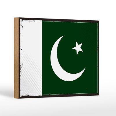 Cartello in legno Bandiera del Pakistan 18x12 cm Decorazione con bandiera retrò del Pakistan