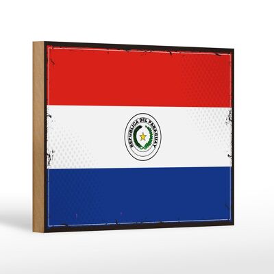 Letrero de Madera Bandera de Paraguay 18x12cm Bandera Retro de Paraguay Decoración