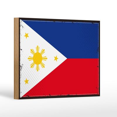 Panneau en bois drapeau Philippines 18x12 cm Décoration rétro Philippines