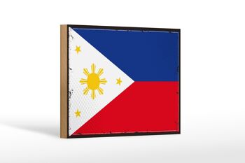 Panneau en bois drapeau Philippines 18x12 cm Décoration rétro Philippines 1