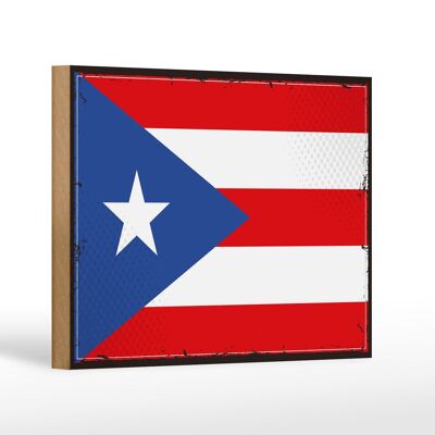 Letrero de madera bandera de Puerto Rico 18x12 cm decoración retro Puerto Rico