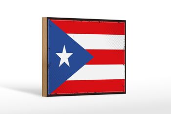 Panneau en bois drapeau de Porto Rico 18x12 cm décoration rétro Porto Rico 1