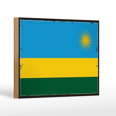 Cartel de madera Bandera de Ruanda 18x12 cm Bandera Retro de Ruanda Decoración