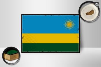 Panneau en bois drapeau du Rwanda 18x12 cm, drapeau rétro du Rwanda, décoration 2