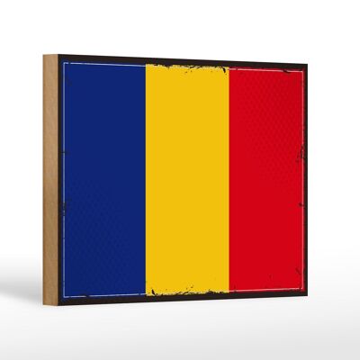 Letrero de madera bandera de Rumania 18x12 cm Bandera Retro de Rumania decoración
