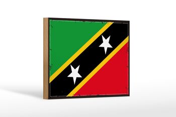 Panneau en bois drapeau St. Kitts et Nevis 18x12 cm Décoration de drapeau rétro 1