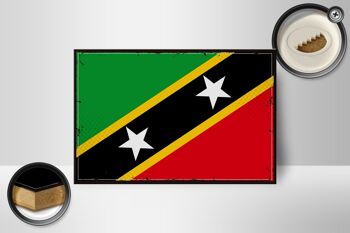 Panneau en bois drapeau St. Kitts et Nevis 18x12 cm Décoration de drapeau rétro 2