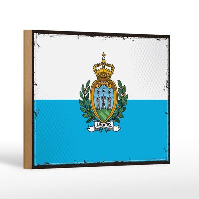 Letrero de madera bandera de San Marino 18x12 cm decoración retro de San Marino