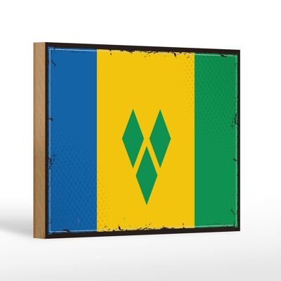 Holzschild Flagge Saint Vincent Grenadinen 18x12 cm Retro Dekoration