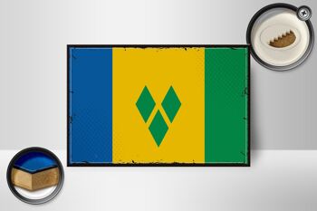 Panneau en bois drapeau Saint Vincent Grenadines 18x12 cm décoration rétro 2