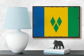 Panneau en bois drapeau Saint Vincent Grenadines 18x12 cm décoration rétro 3