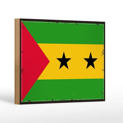 Letrero de madera bandera Santo Tomé y Príncipe 18x12cm decoración de bandera retro