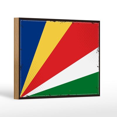 Cartello in legno Bandiera Seychelles 18x12 cm Bandiera retrò Seychelles Decorazione