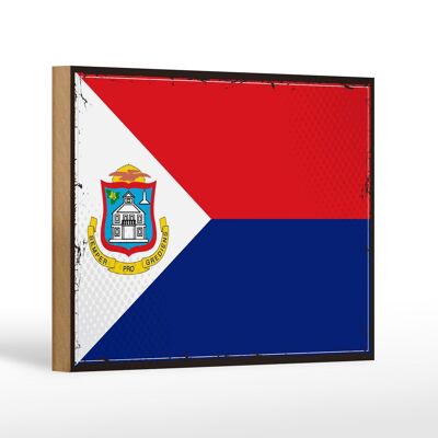 Letrero de madera bandera de Sint Maarten 18x12cm decoración retro de Sint Maarten