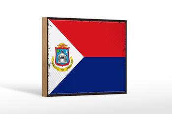 Panneau en bois drapeau de Sint Maarten 18x12cm décoration rétro Sint Maarten 1