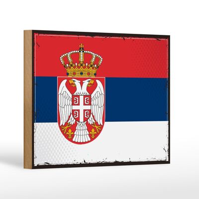 Cartel de madera Bandera de Serbia 18x12 cm Bandera Retro de Serbia Decoración